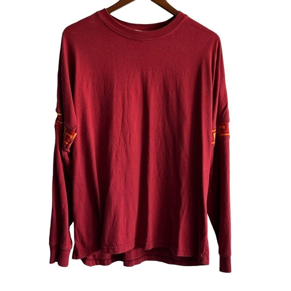 Urban Outfitters Red Long Leave T-Shirt with Embroidery